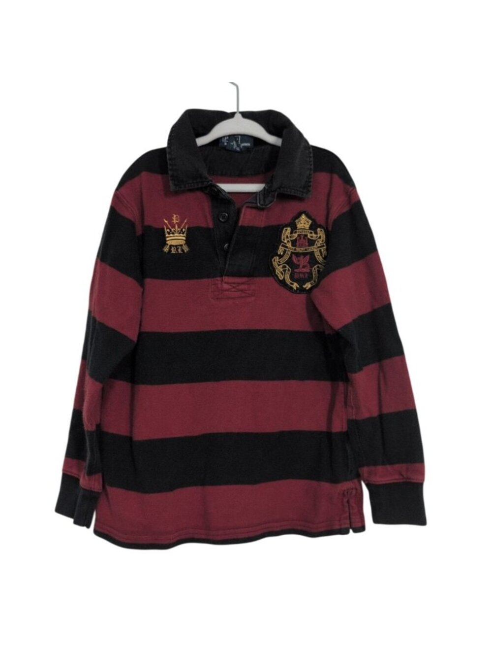 Polo Ralph Lauren Rugby Shirt Boys Size 7 Blue Burgundy Vintage Stripe Preppy